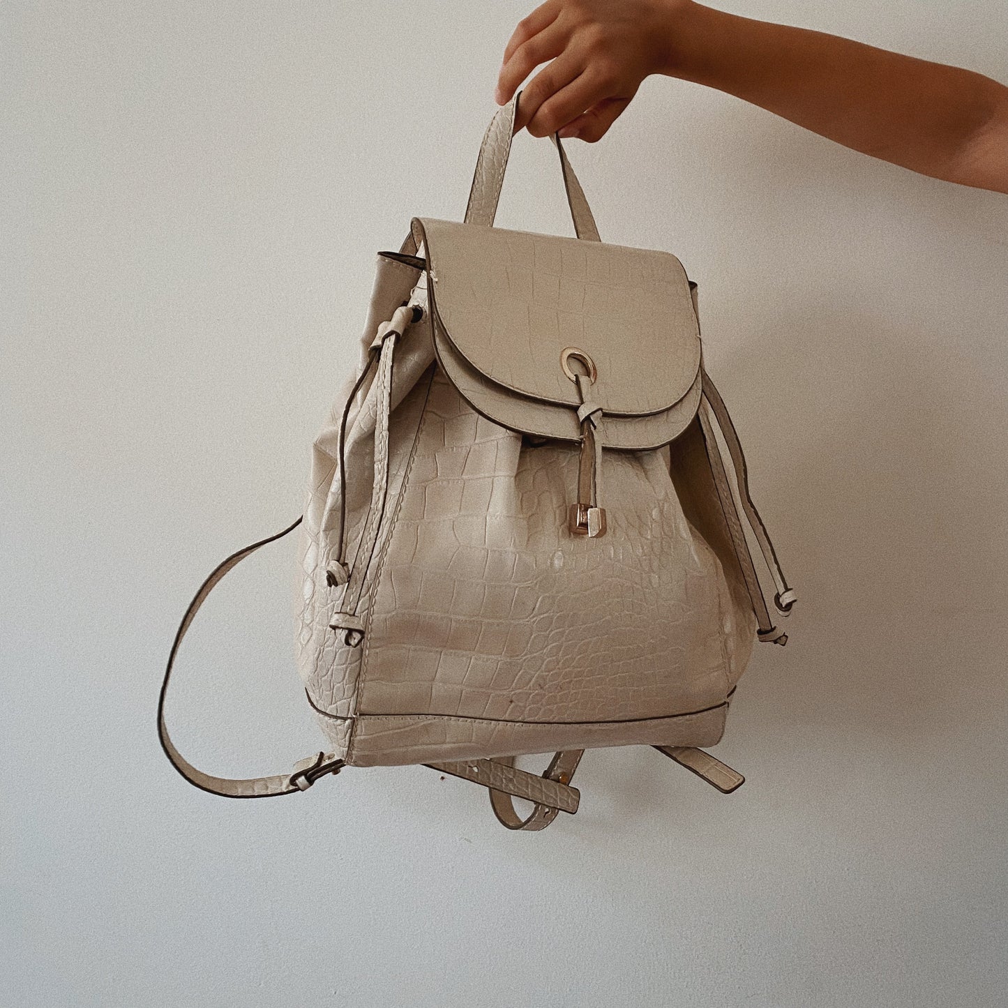 Second Hand Faux Leather Beige Backpack