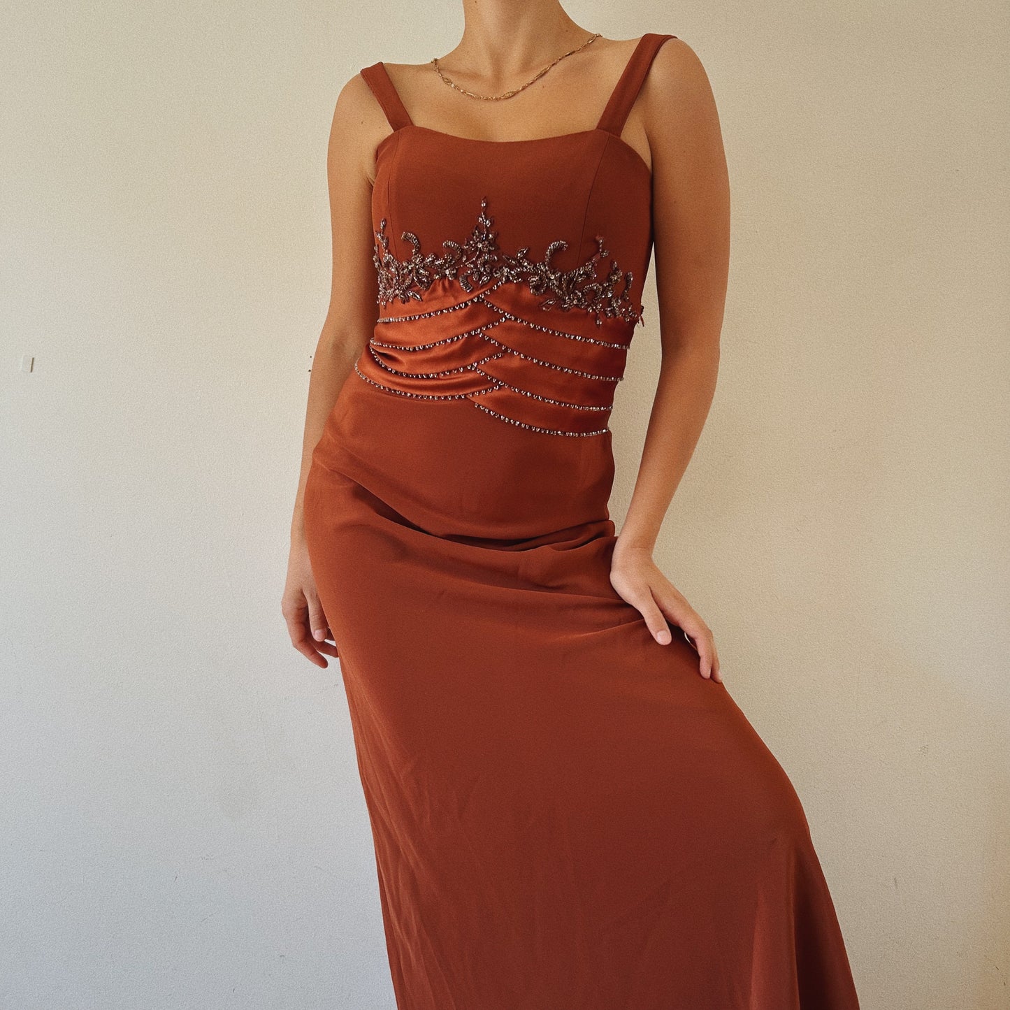 Bronze Elegant Cocktail Dress With Beaded Details