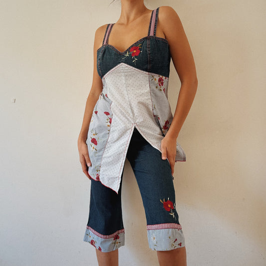 Denim Floral Two Piece Set