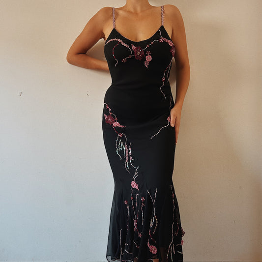 Maxi Black Beaded Dress