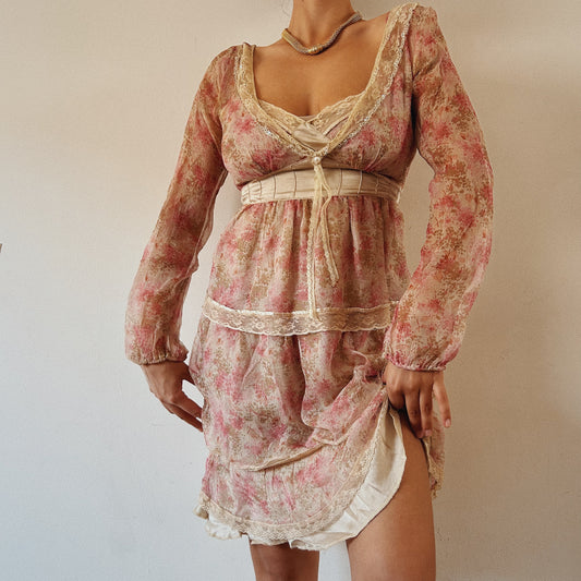 Dainty Silk Pink Lace Dress