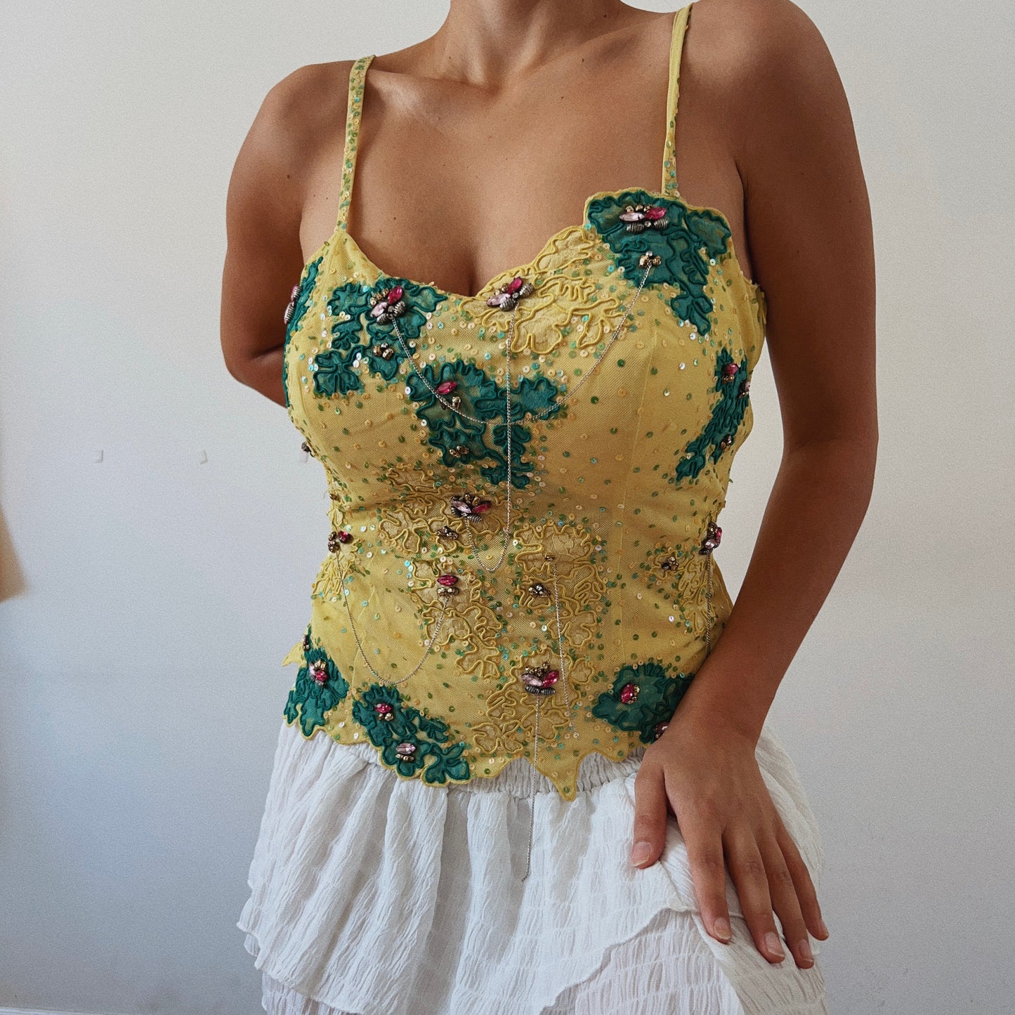 Embellished Sequins Yellow Top