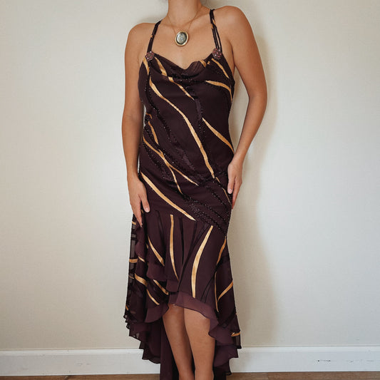 Chocolate Beaded Striped Gown