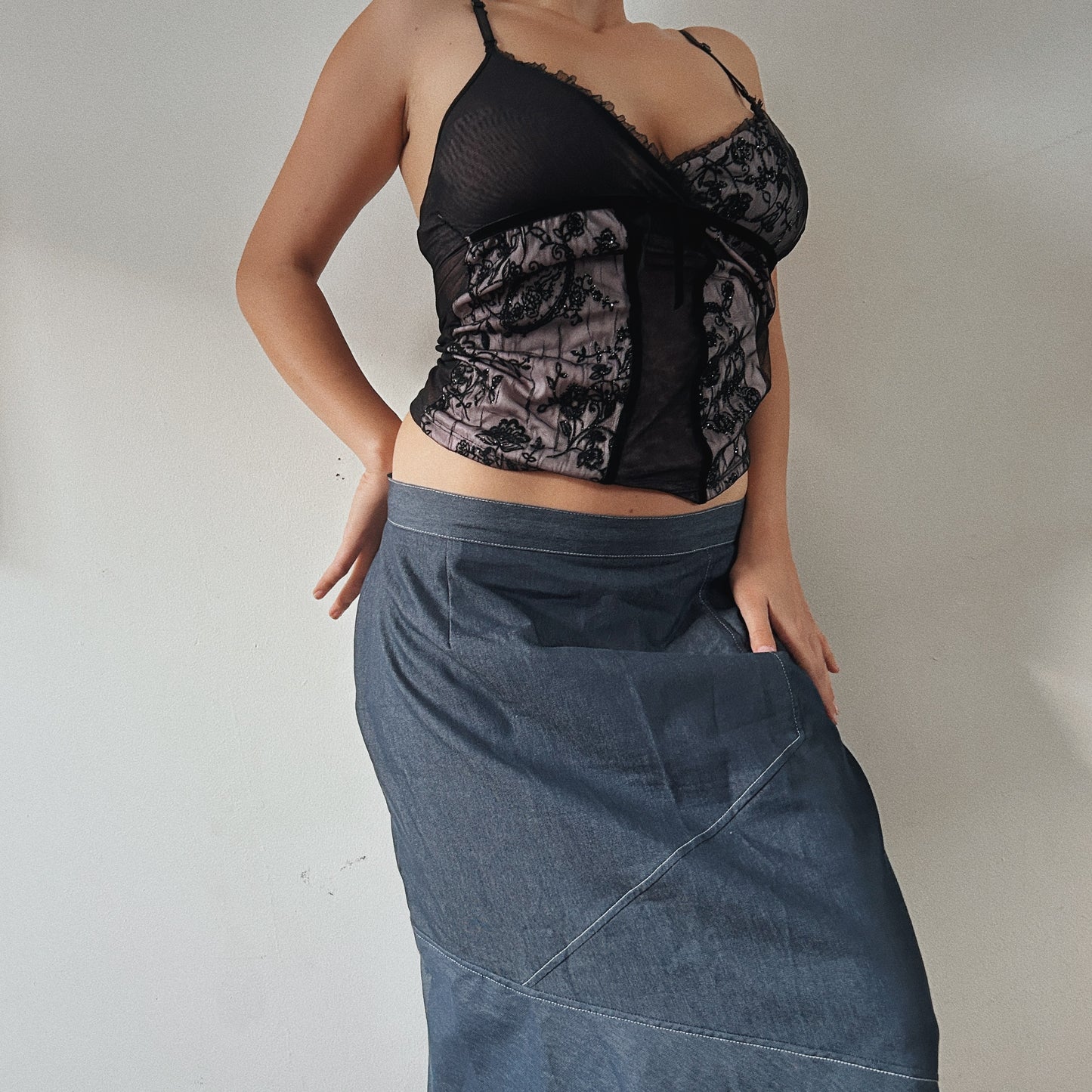 Vintage maxi denim flowing skirt