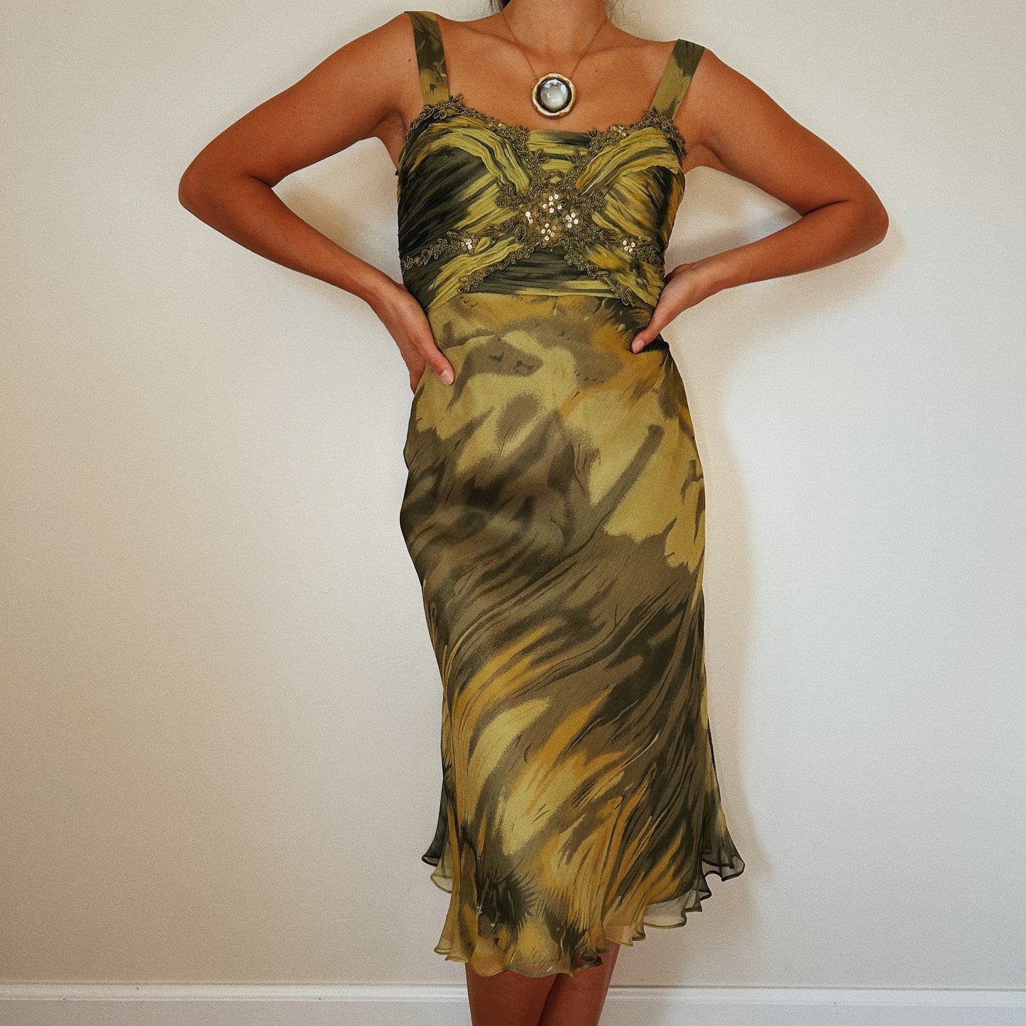 Silk Beaded Bustier Chic Dress