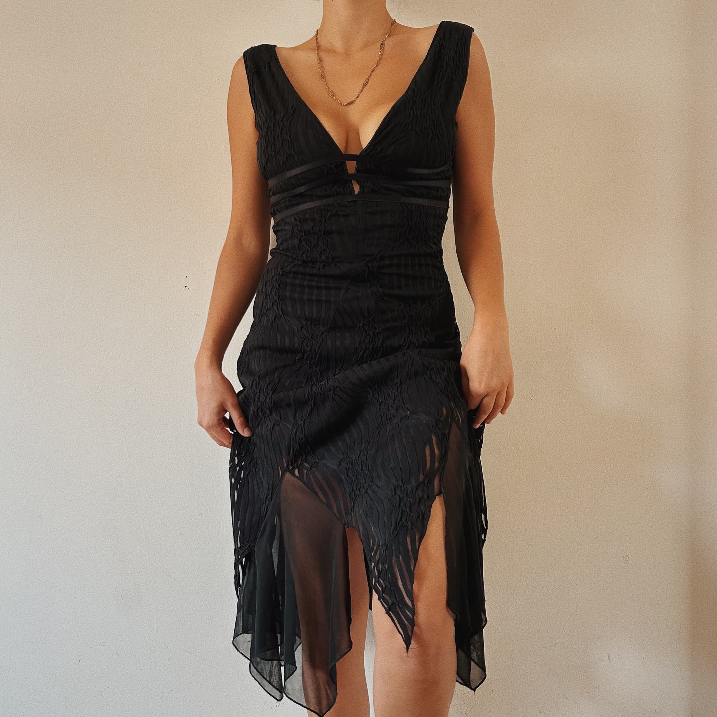 90s Vintage Black Fairy Textured Dress