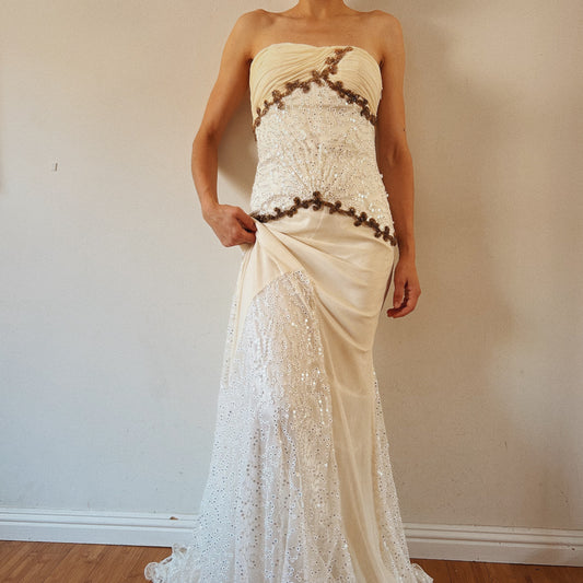 Silk White Beaded Bustier Dress