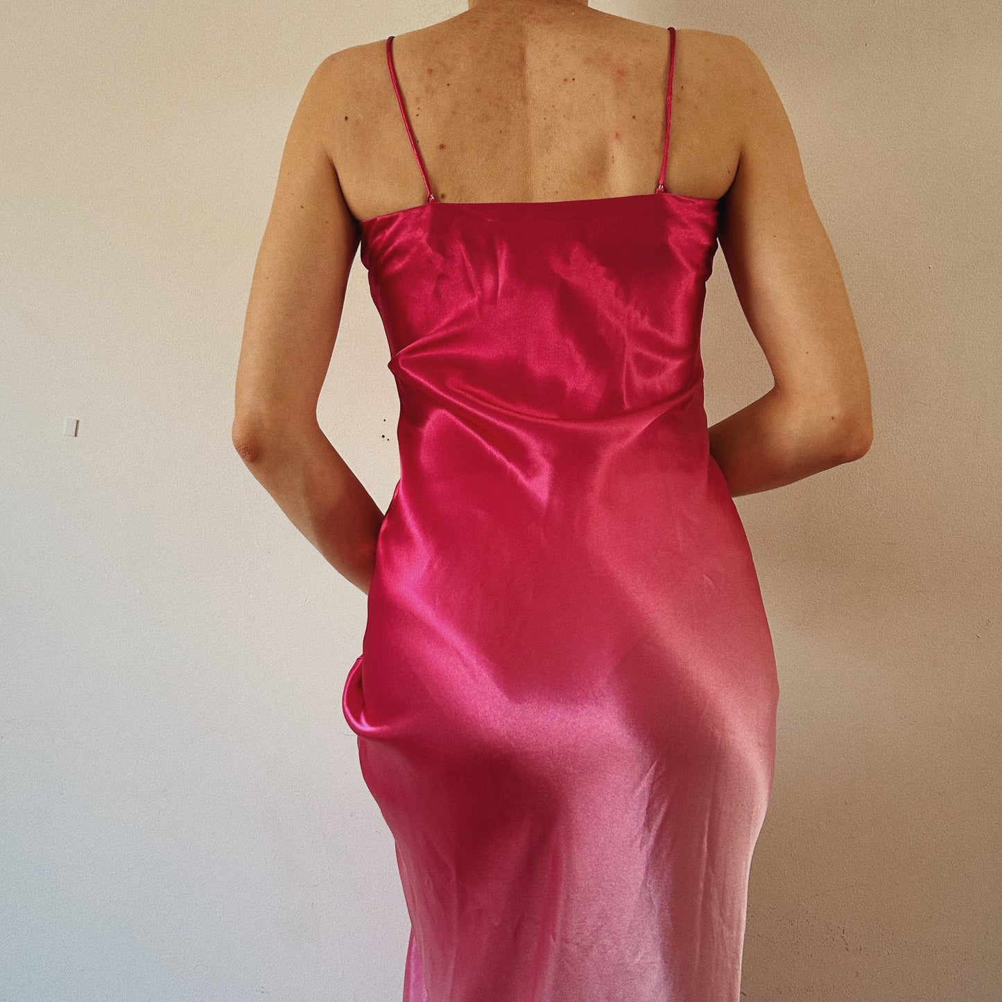 Pink Ombre Satin Maxi Dress