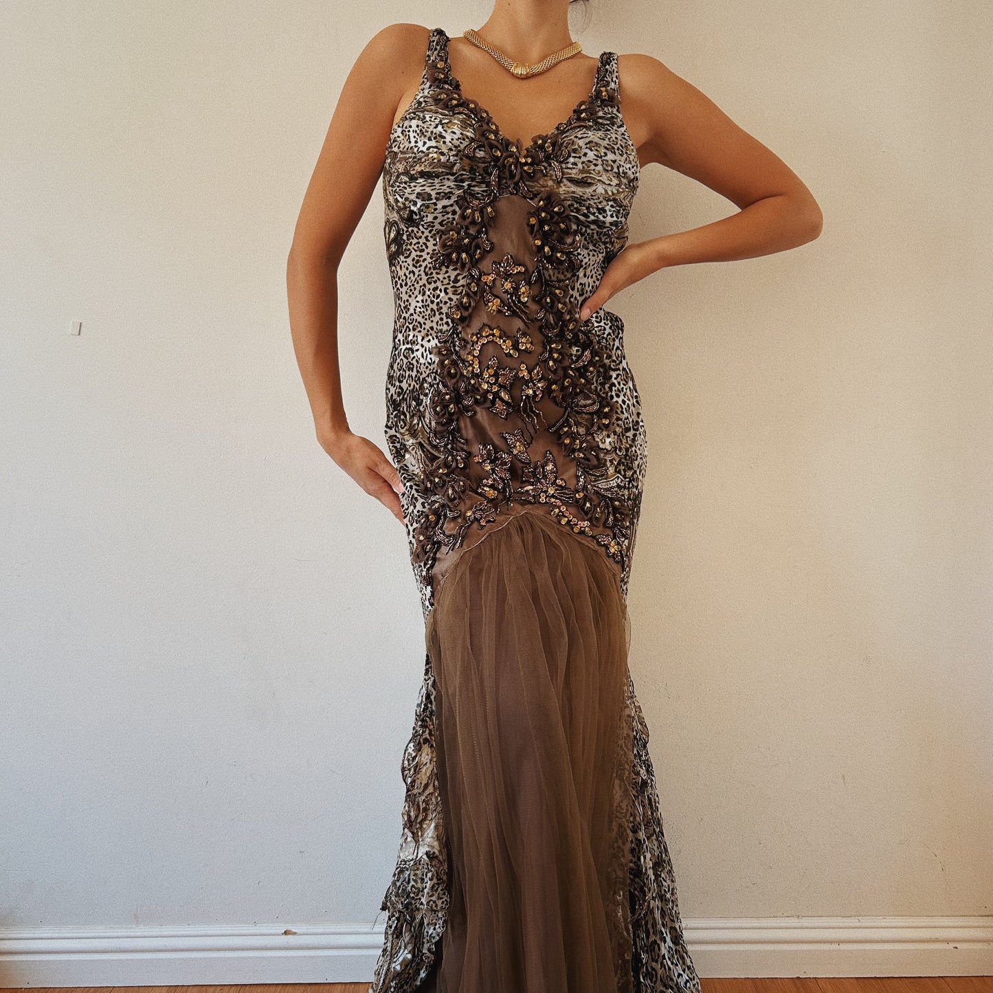 Animal Print Embellished Gown