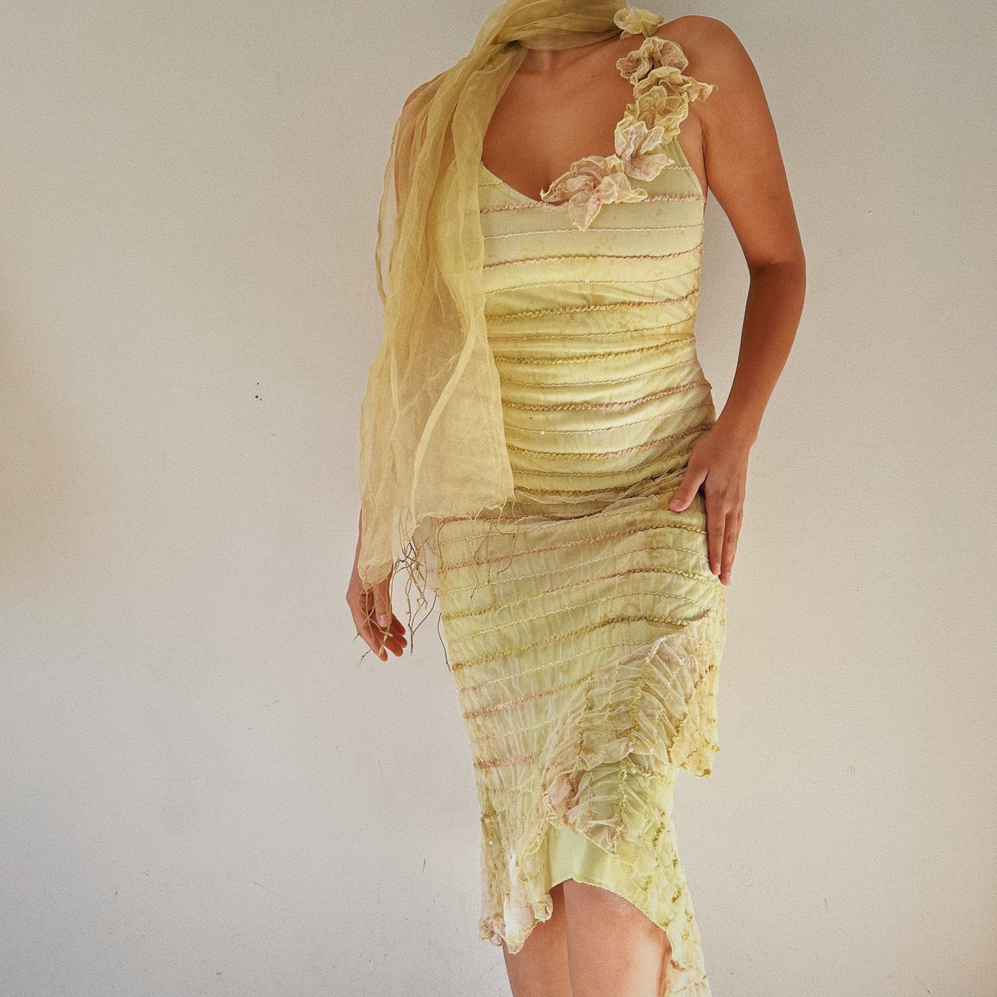 Perfect Embellished Mesh Summer Dress With  Matching Shawl