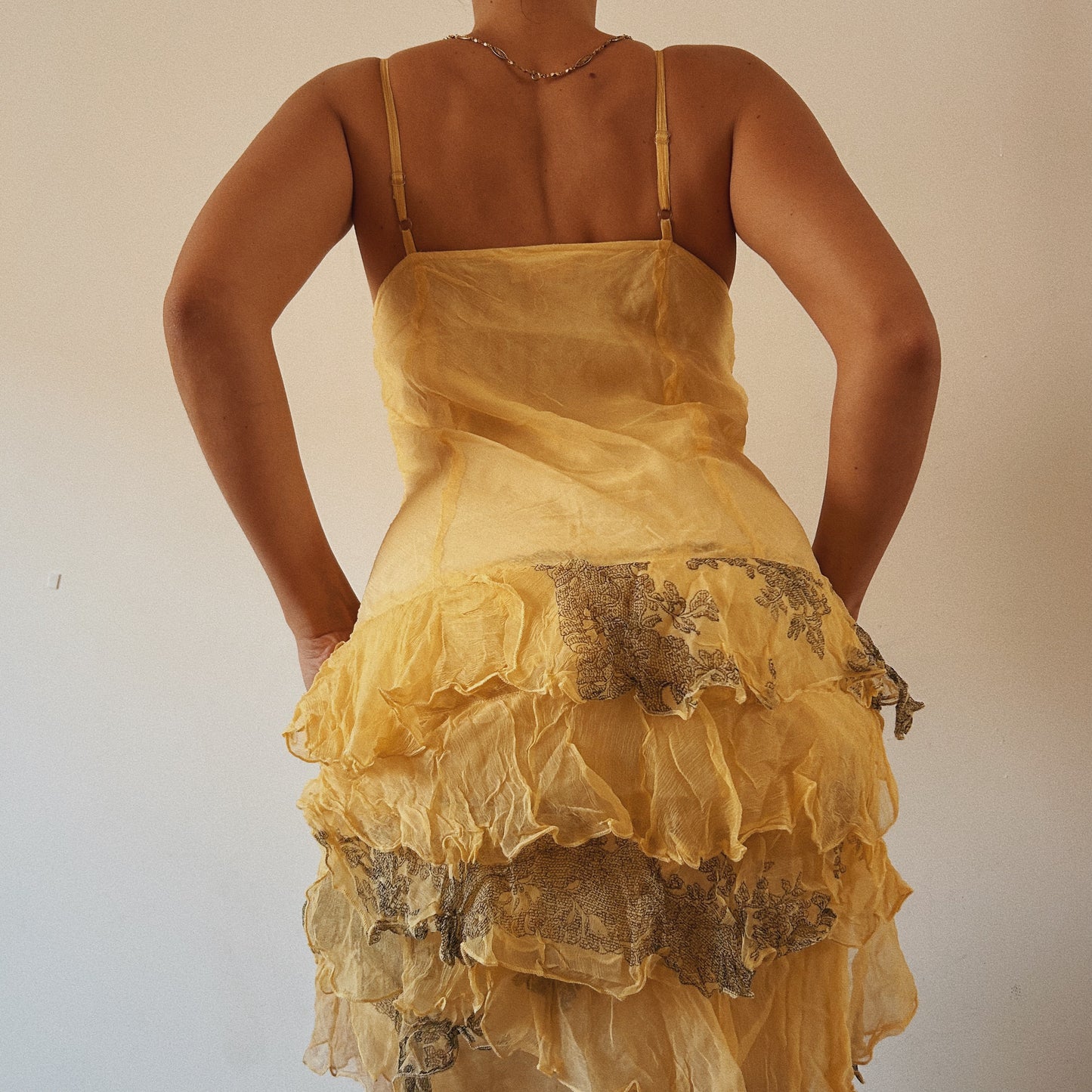 Perfect Yellow Mesh Embellished Mini Dress