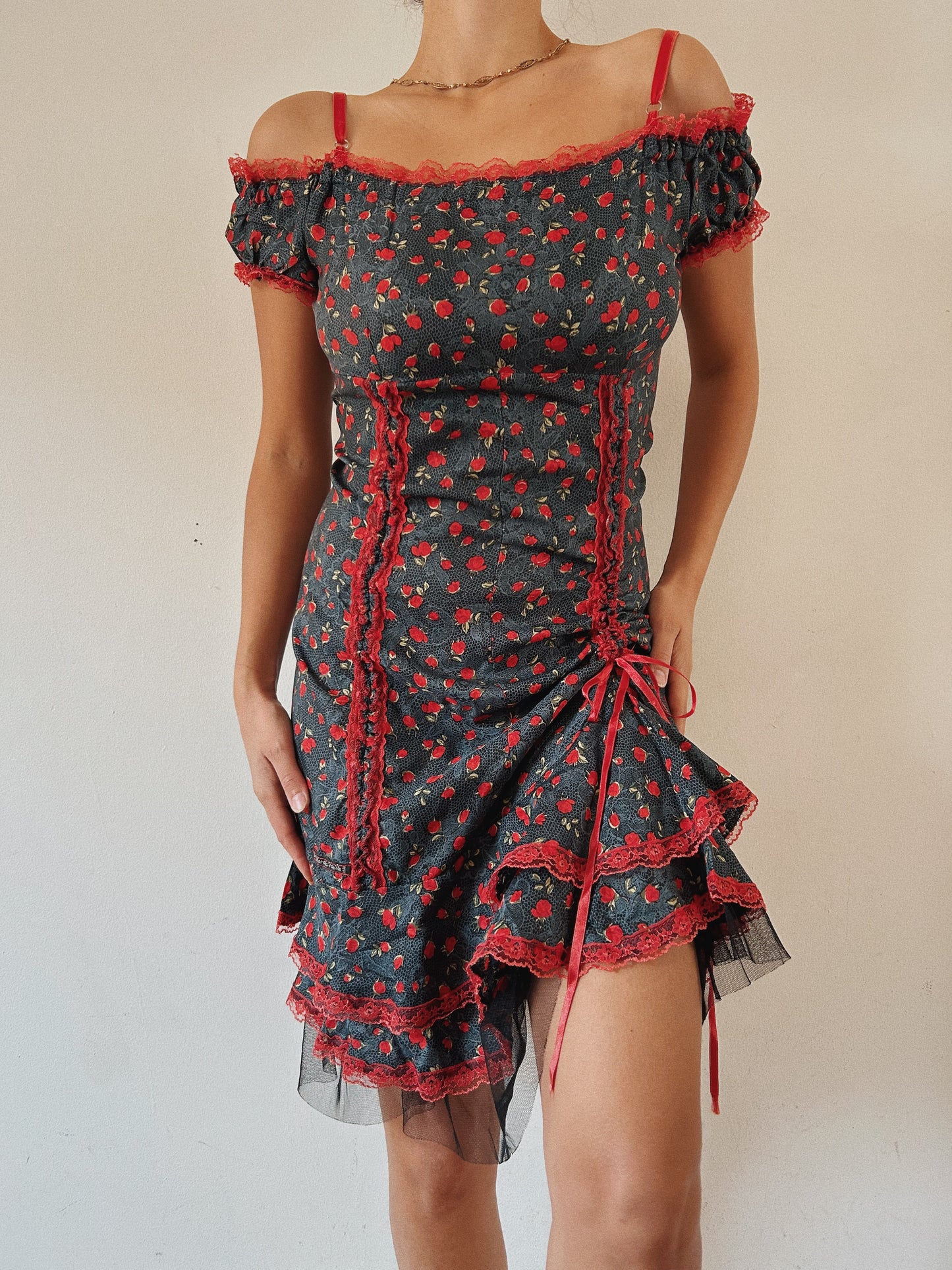 Whimsical Grunge Roses Ruched Dress