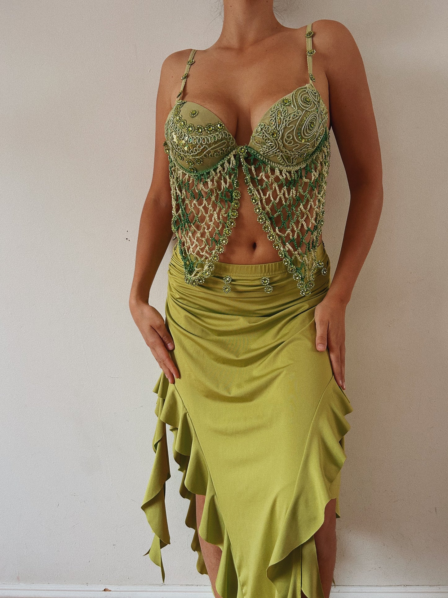 Unique Handmade Embellished Green Set
