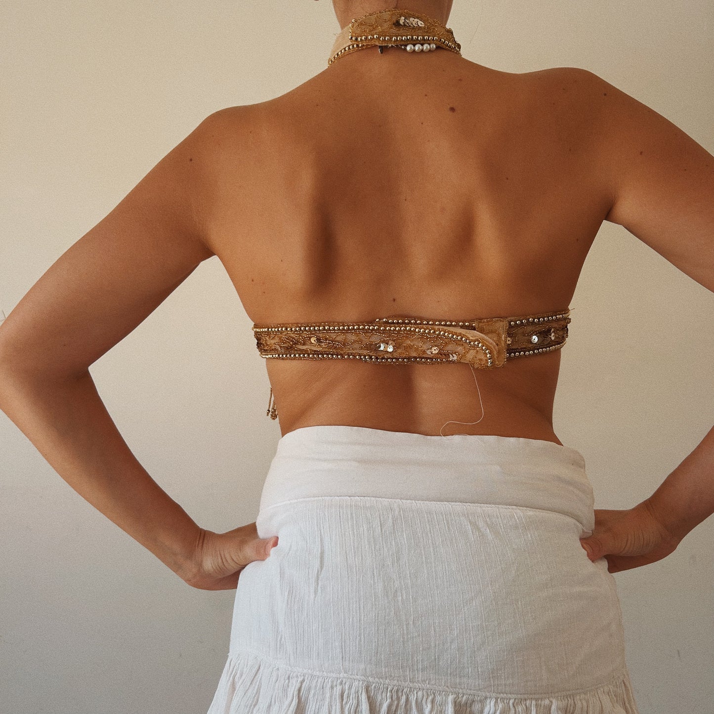 Viral Golden Butterfly Beaded Halter Top