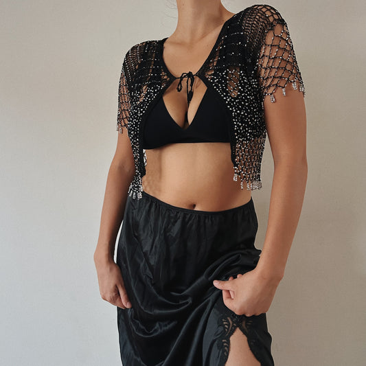 Beaded Black Cropped Cardigan