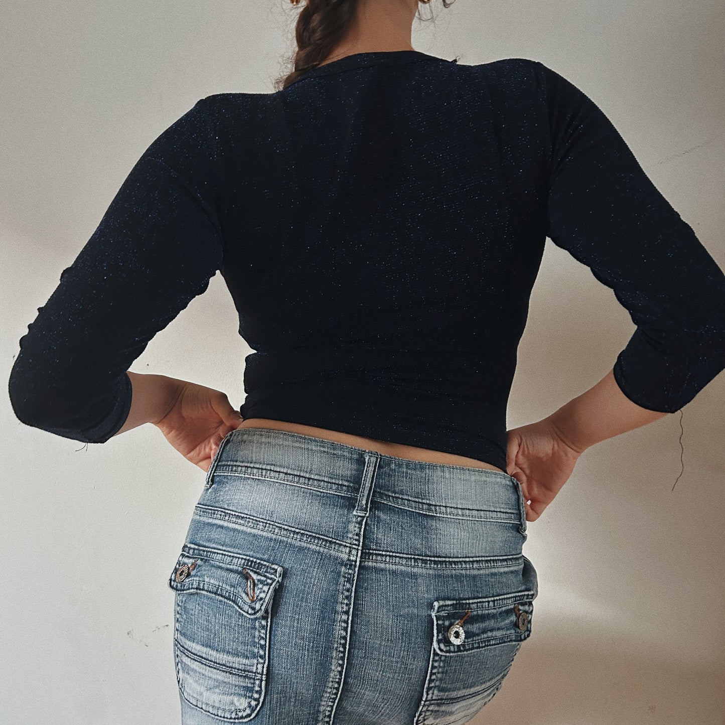 Shimmery navy crop top