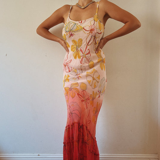 Ombre Floral Sequins Maxi Dress