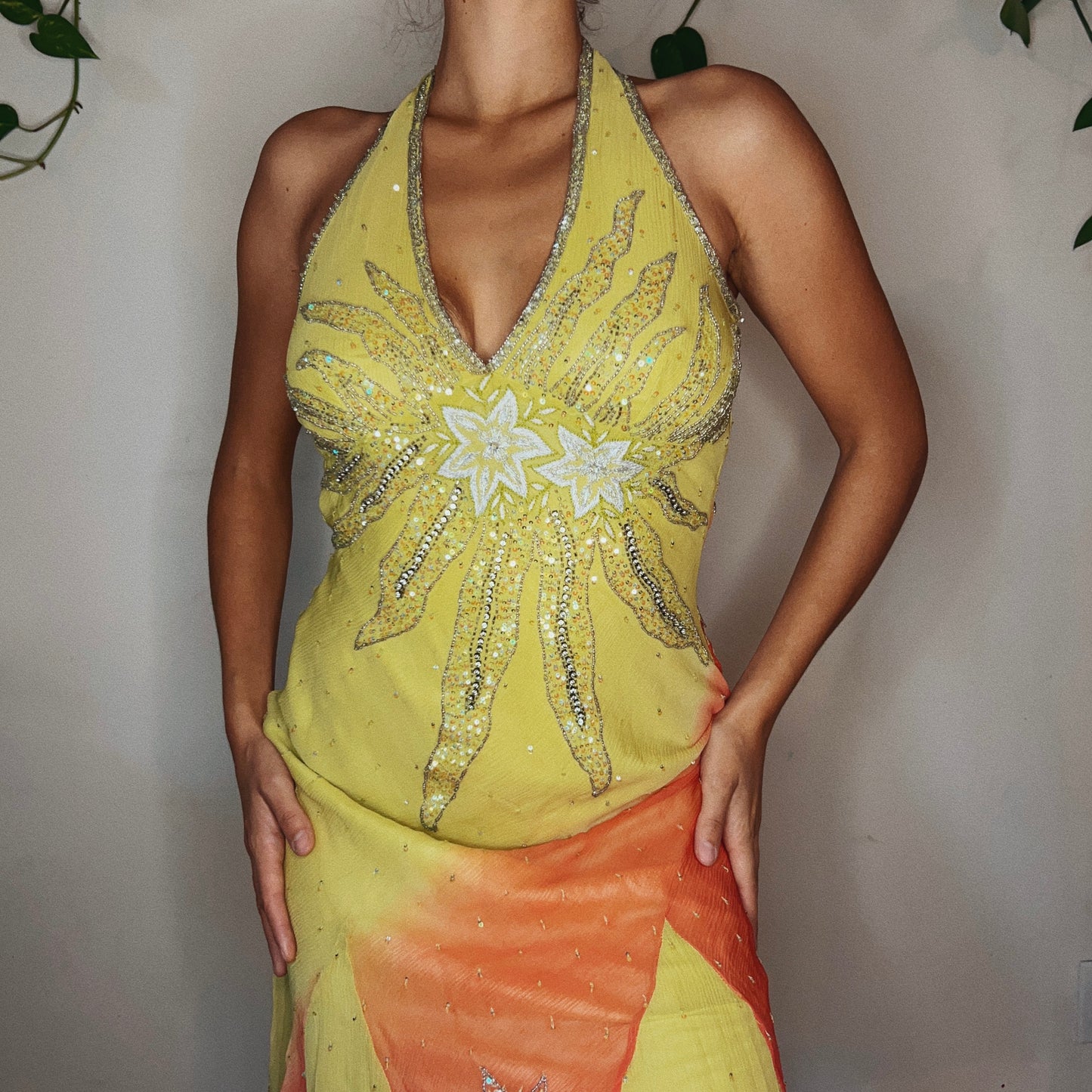 Rare Aftershock Beaded Tropical Halter Dress