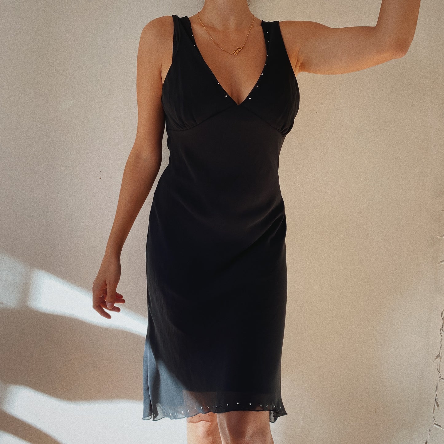 90's Open Back Black Layered Dress