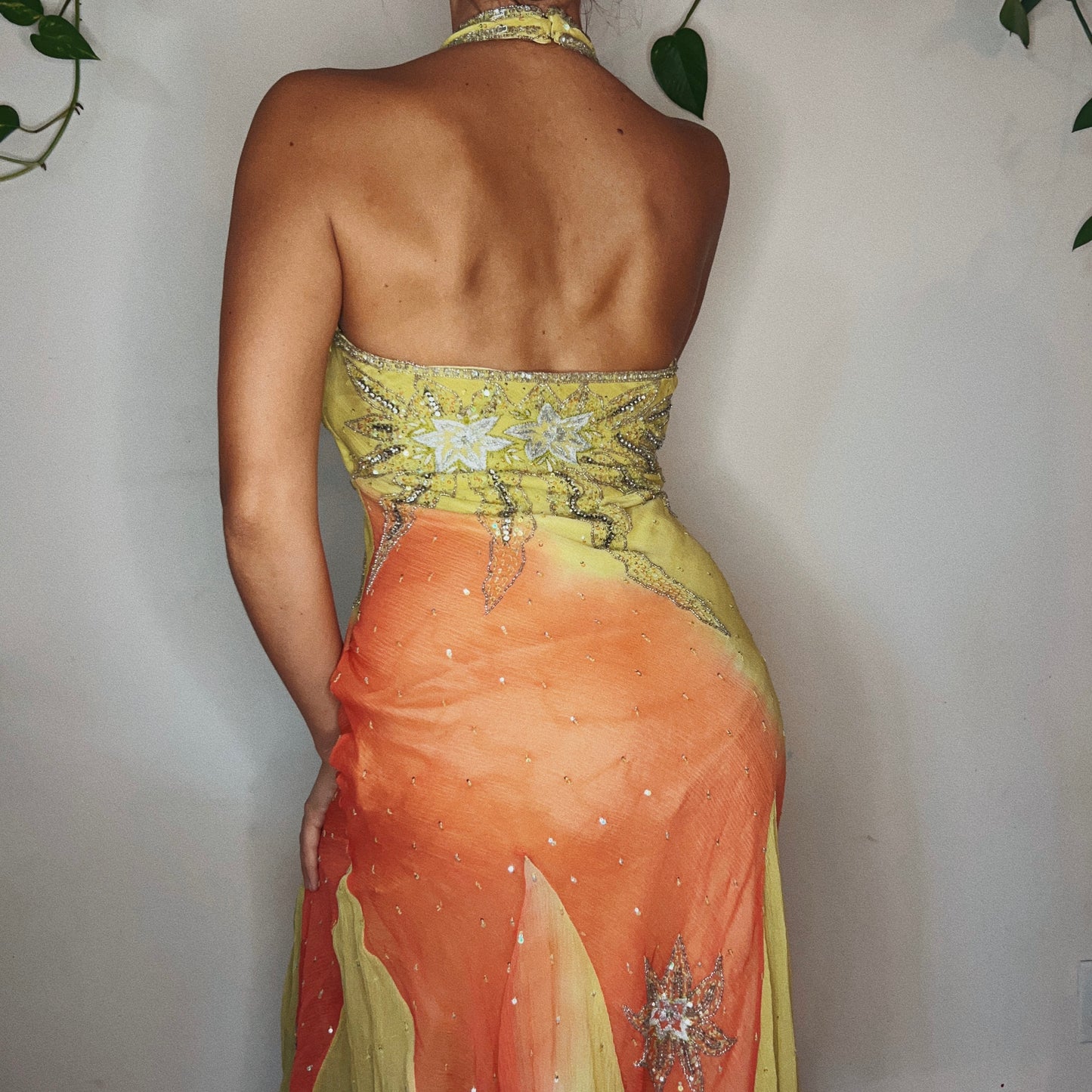Rare Aftershock Beaded Tropical Halter Dress