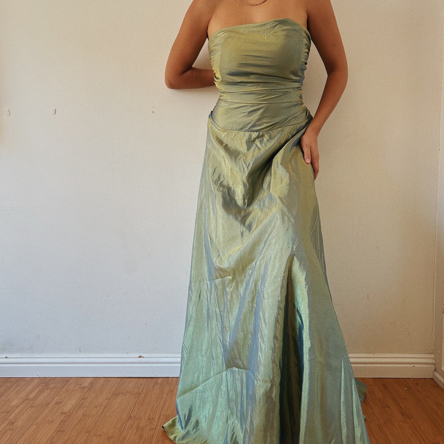 Strapless Green Princess Ruched Dress