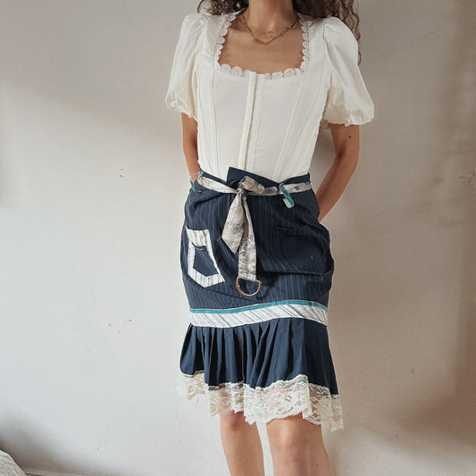 Patchwork skirt with lace trim