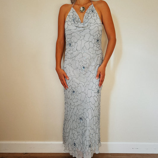 Elegant Beaded Cowl Neck Dress
