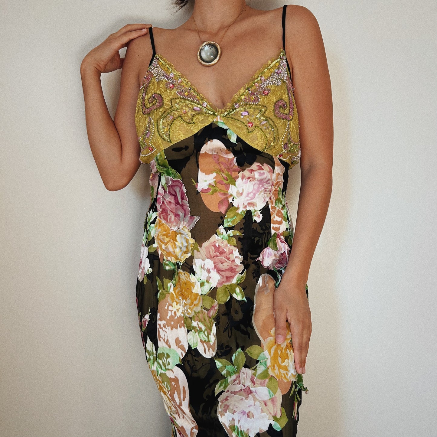 Gorgeous Floral Silky Beaded Gown