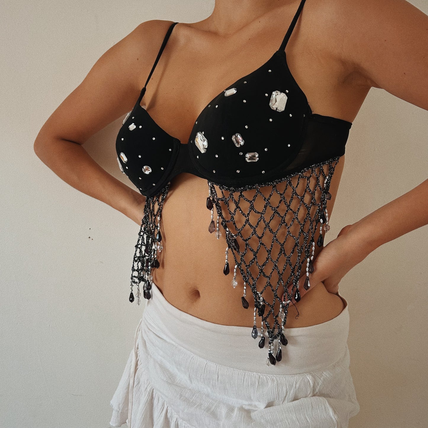 Gemstones and Crochet Embellished Bra