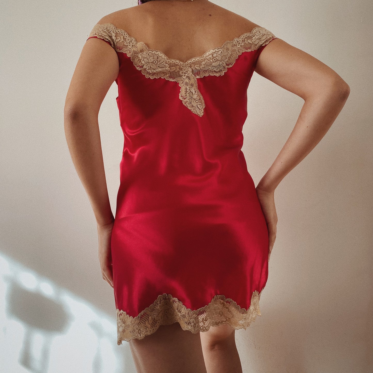 Red Vintage Slip Dress with Lace Details