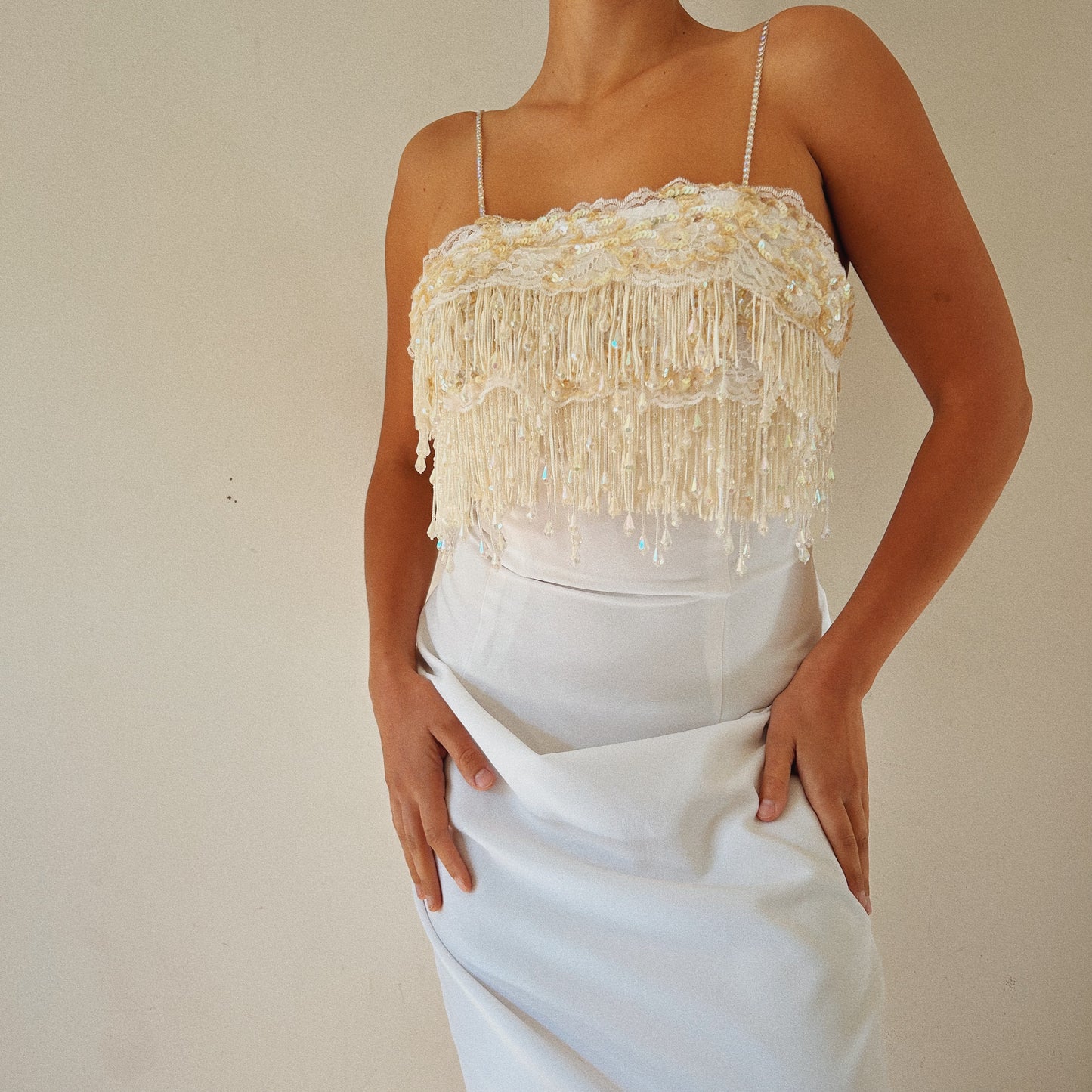 Bridal Fitted Chic Dress With Beaded Fringe Bustier