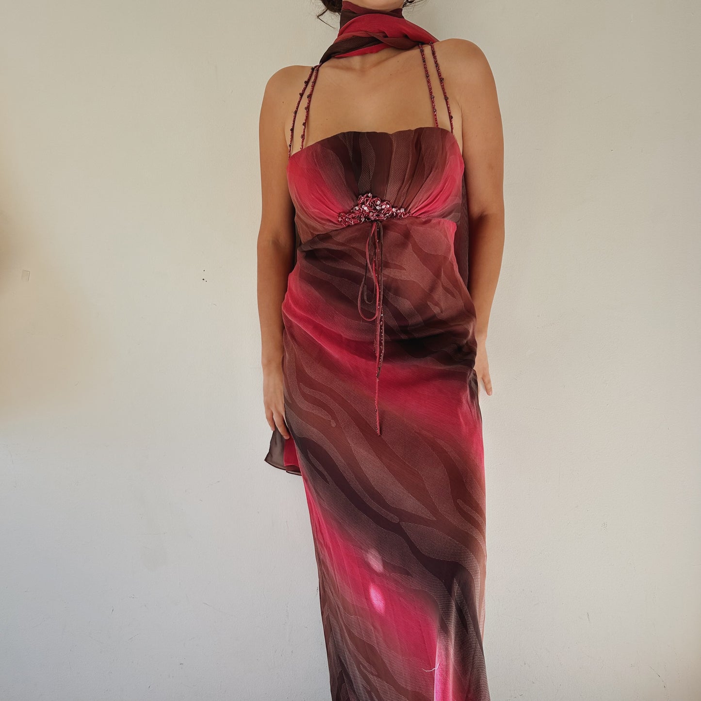 Stunning Ombre Gown With Beaded Embellishment And Matching Shawl