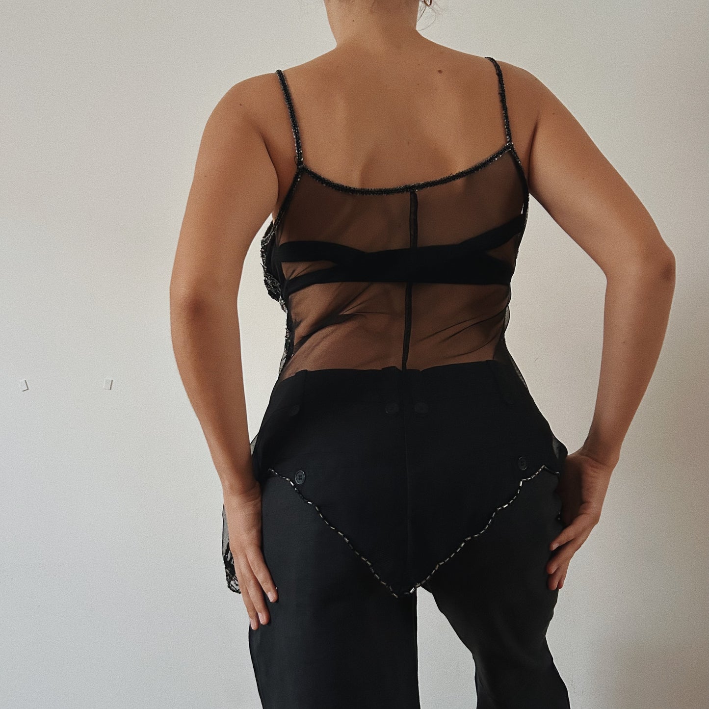 Mesh Black Embellished Top