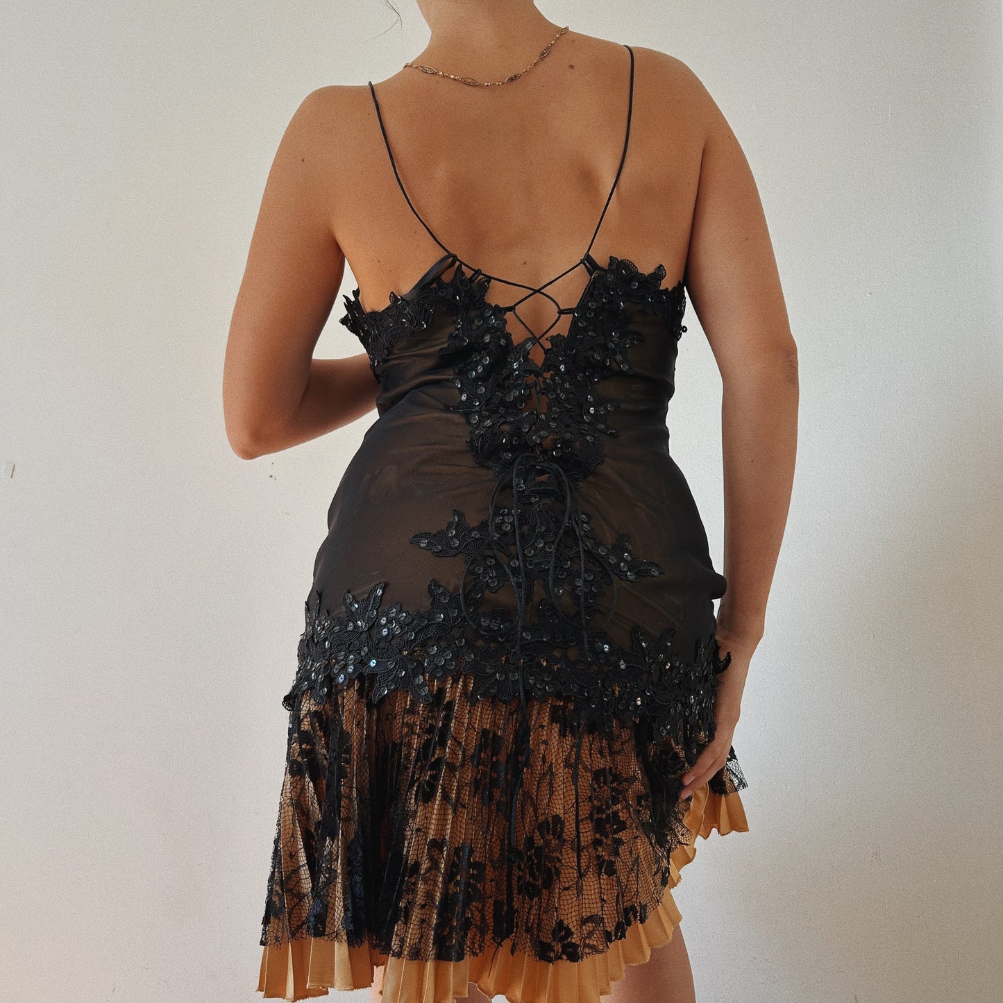 Haute Couture Golden Lace Corset Mini Dress