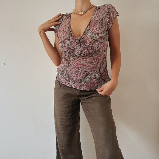 Y2K Paisley Mesh Top