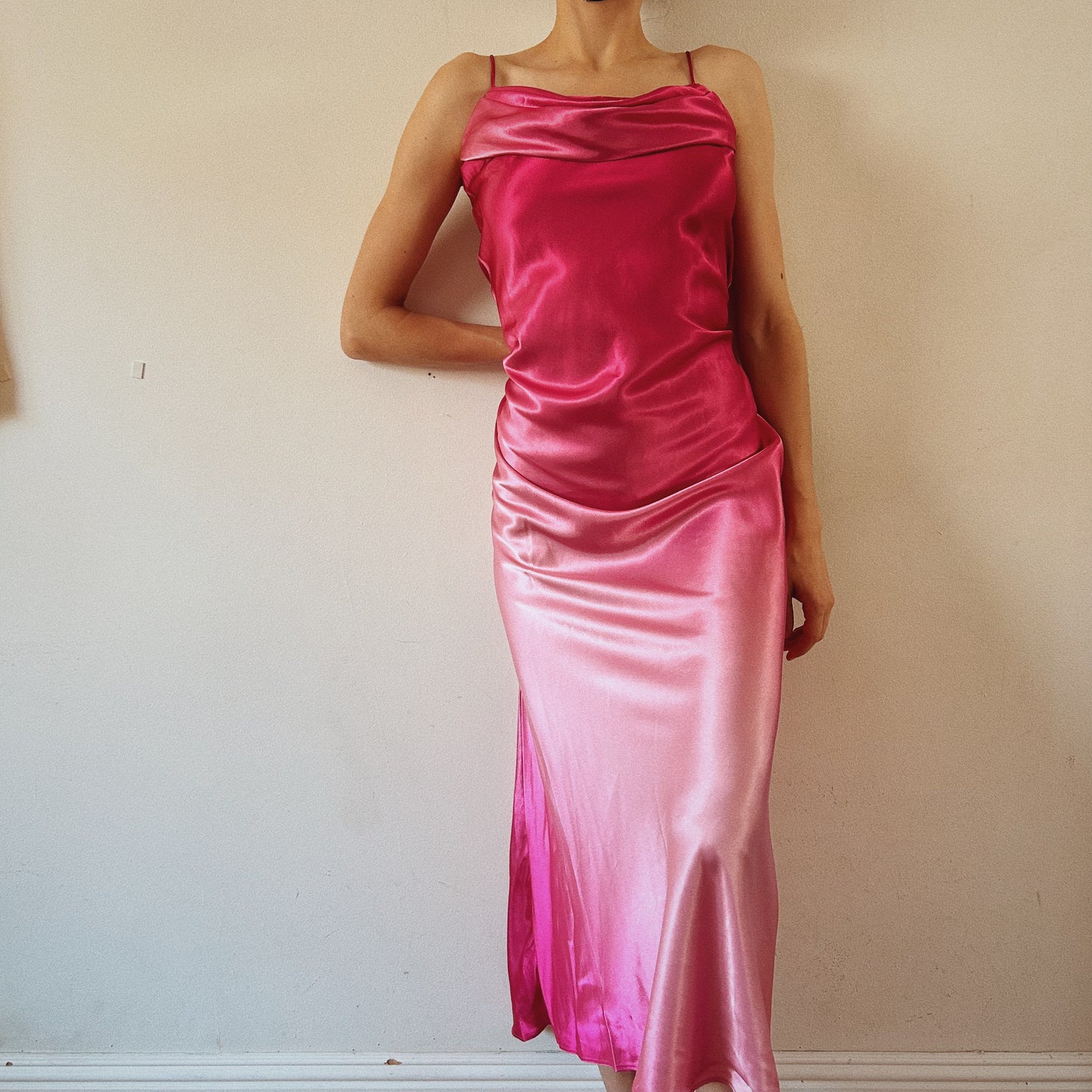 Pink Ombre Satin Maxi Dress