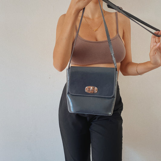 Grey Leather Square Mini Purse