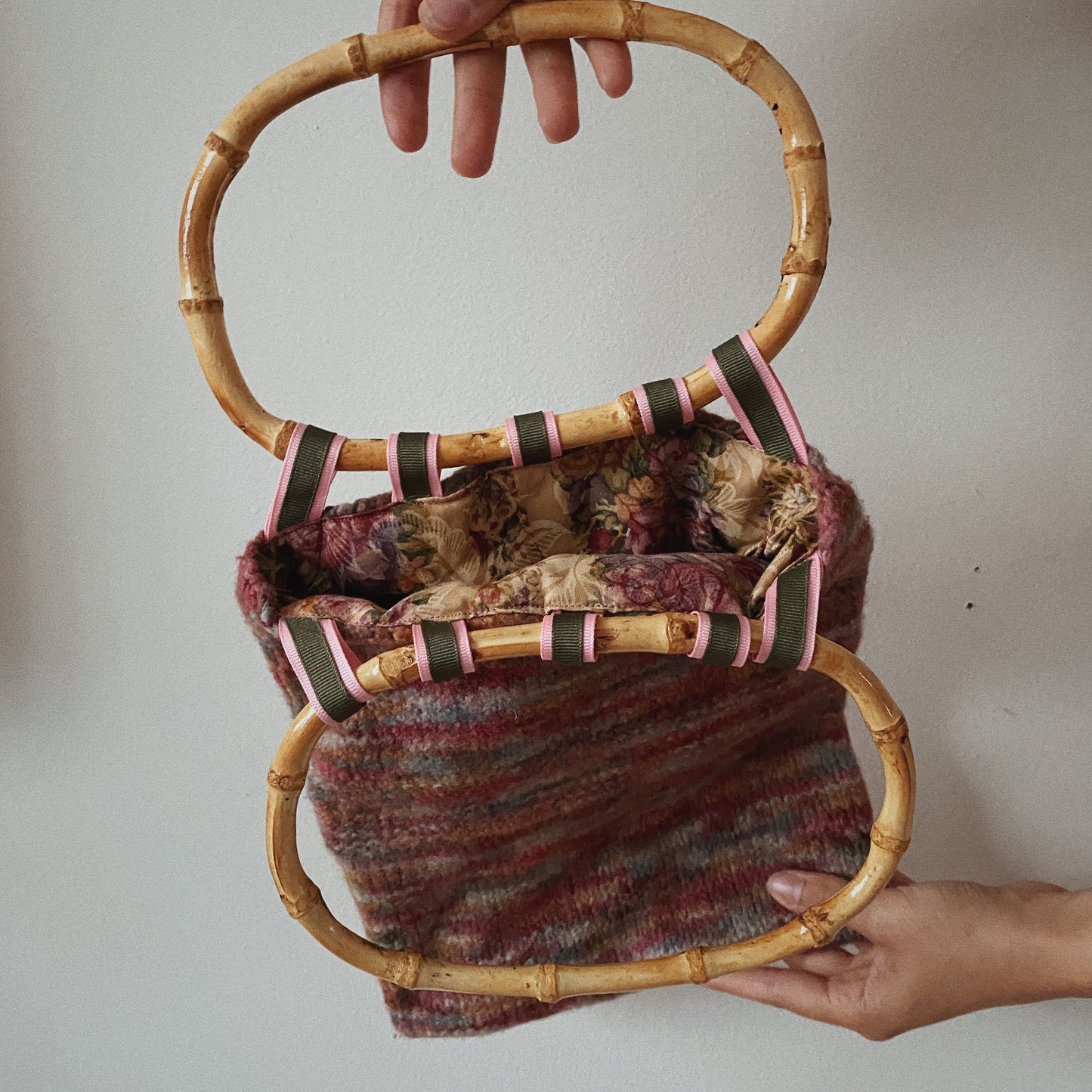 Hand Knitted Purse with Bamboo Handles