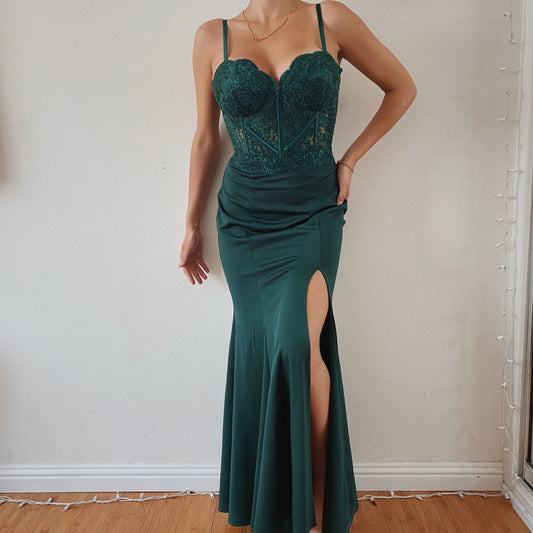 Dark Green Fishtail Corset Dress