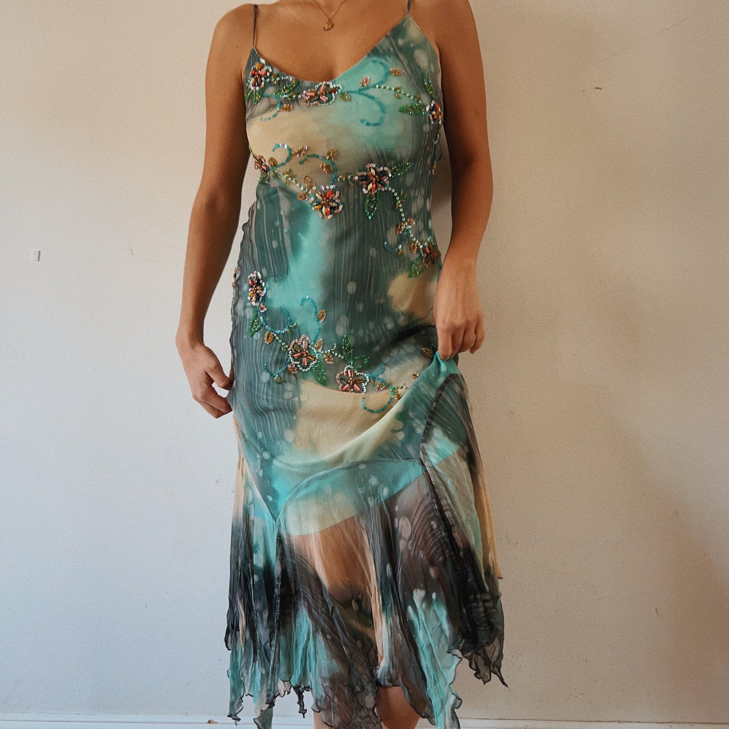 Mermaid Beaded Ruffled Maxi Dress