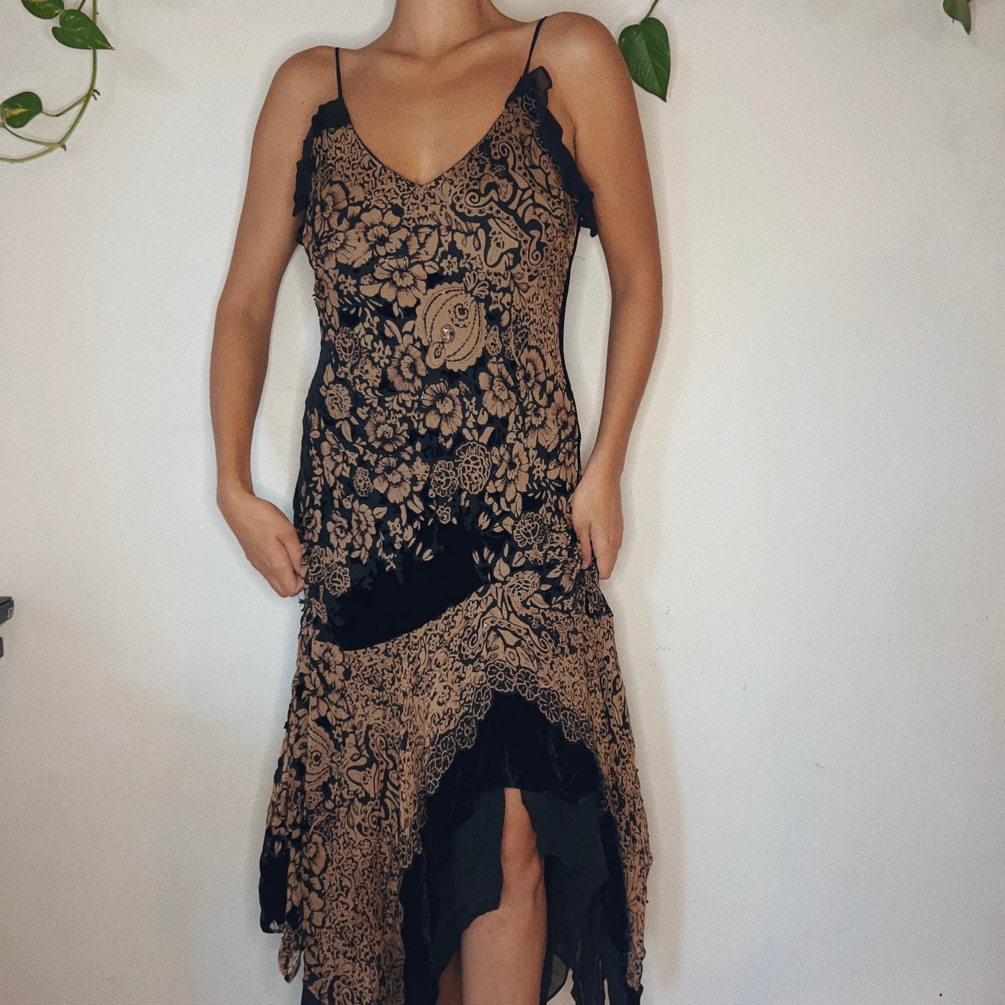 Velvet Ruffled Beaded Gown
