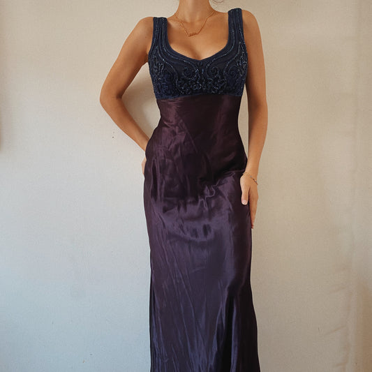 Romantic Evening Navy Blue Maxi Gown