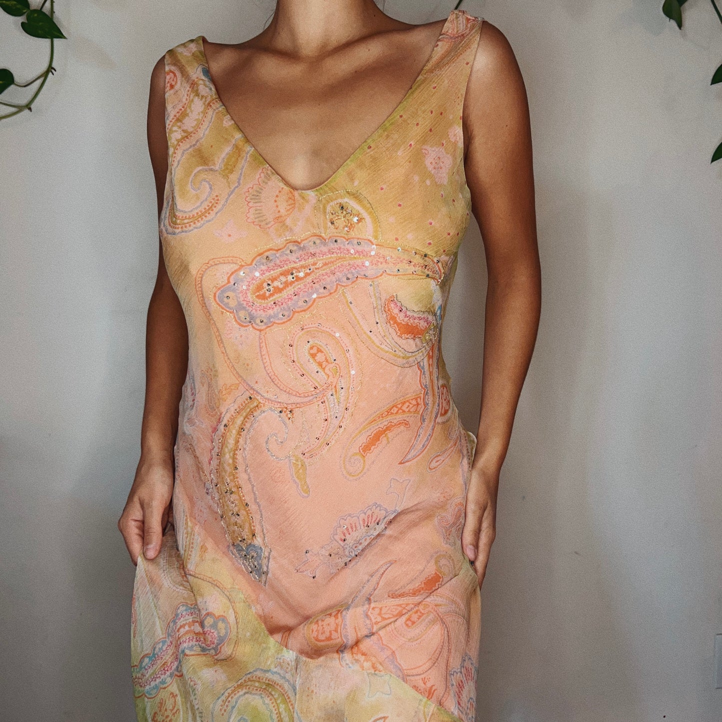 Tropical Asymmetrical Paisley Beaded Dress