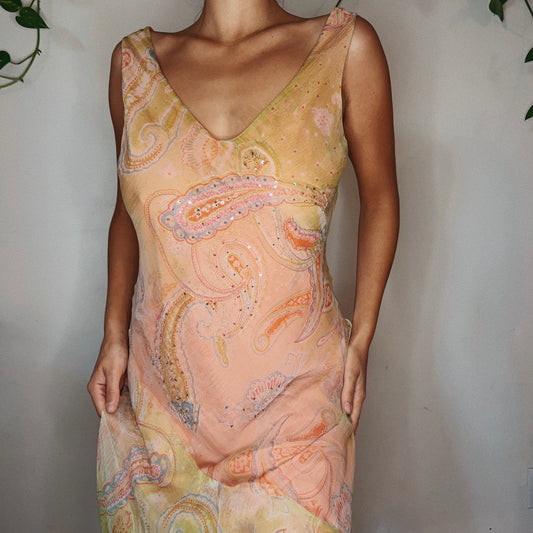 Tropical Asymmetrical Paisley Beaded Dress