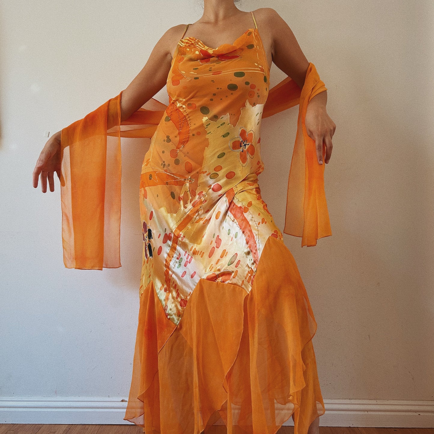 Bright Orange Ethereal Summer Ruffled Maxi Dress