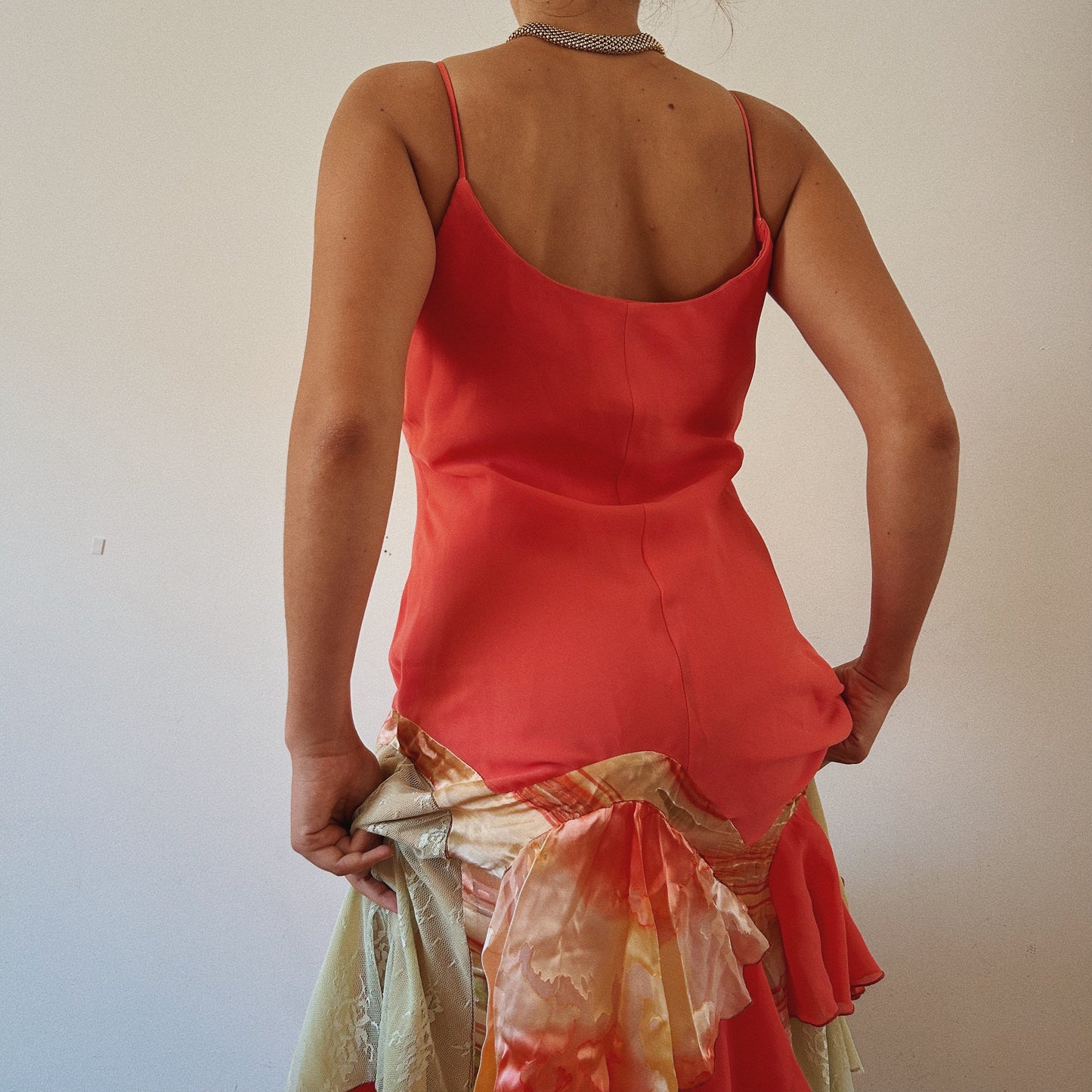 Coral Ruffled Fairy Textured Dress