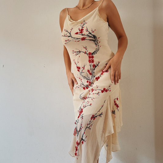 Sakura Tree Embellished Silk Dress