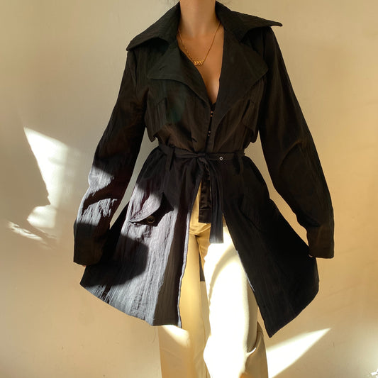 Black Vintage Belted Trench Coat