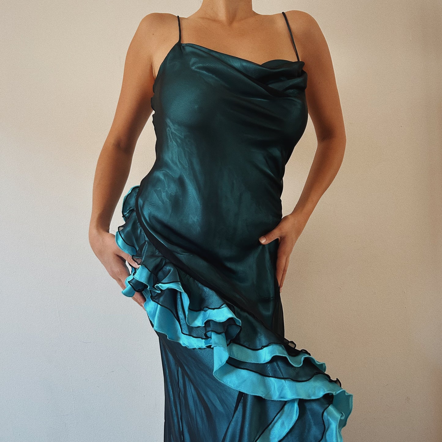 Ruffled Mesh Blue Gown