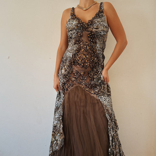 Animal Print Embellished Gown
